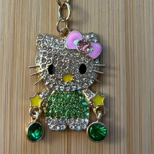 Hello Kitty Goldtone Crystal Bag Charm Keychain green